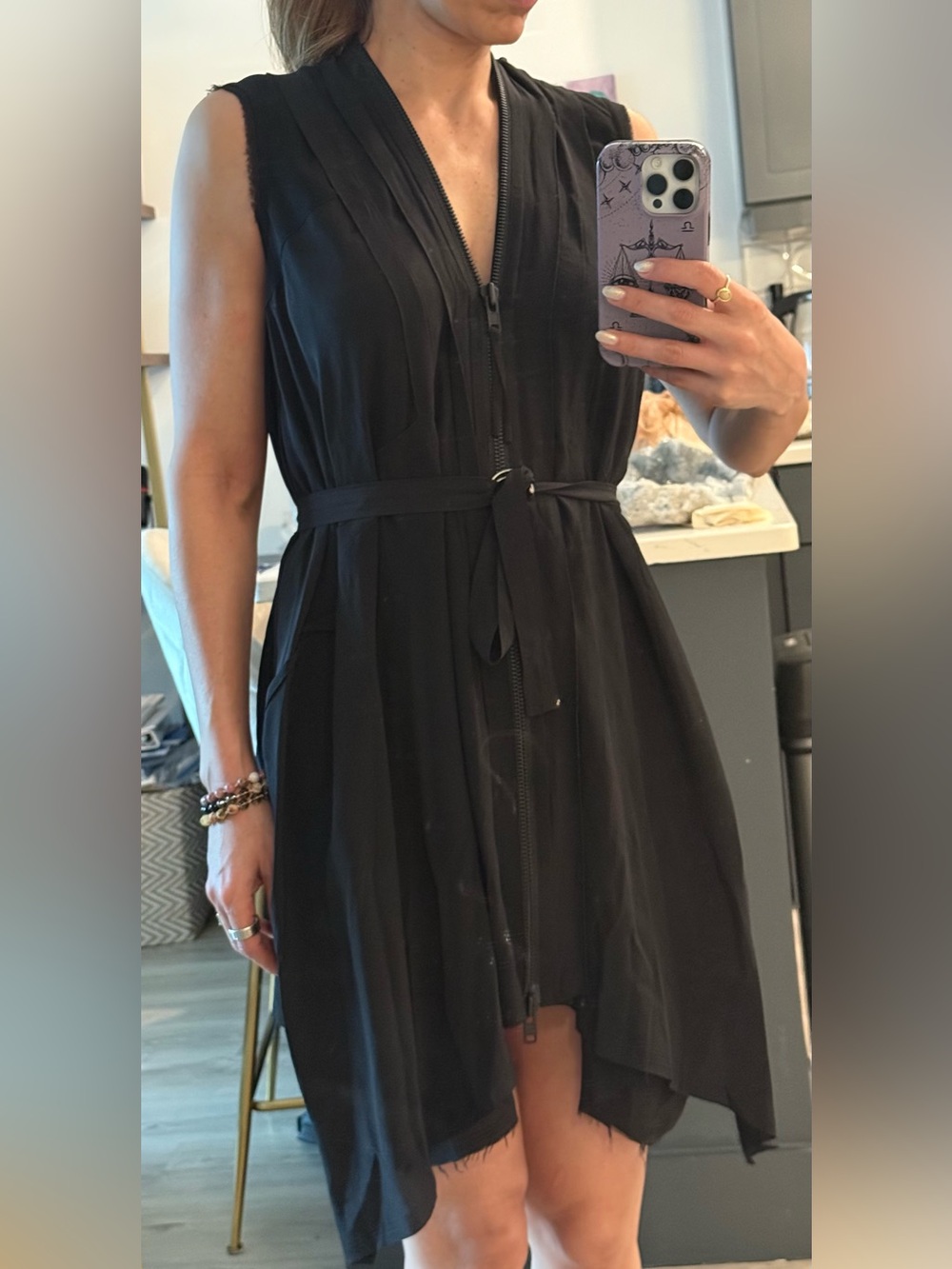 AllSaints Lewis Lew Black Sleeveless Zip-Front High-Low Dress
